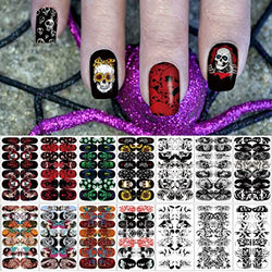 14 Sheets Halloween Nail Wraps Full Stickers Gothic Nail Polish Strips DIY Self-Adhesive Nail Art Decals Ghost Skull Demon Pattern with 2 Piece Nail Files for Party Decor (196 Pieces)