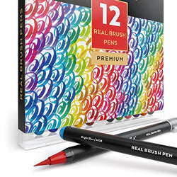 Arteza Real Brush Pens, 12 Paint Markers with Flexible Brush Tips, Professional Watercolor Pens for