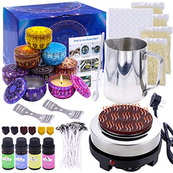 [with Melter] Candle Making Kit DIY Candle Starter Making Supplies for Adults Kids Complete with Wax Melter, Soy Wax, Wicks and More