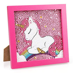 TOY Life 5D Diamond Painting for Kids with Wooden Frame - Diamond Arts and Crafts for Kids Ages 6 - 8 - 10 - 12 - Gem Painting Kit - Unicorn Diamond Painting Kits for Kids Girls(Sleeping Unicorn)