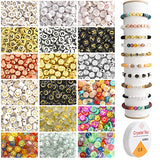 1800PCS Letter Beads For Bracelets Making Kit, 14 Styles 1400PCS Round Alphabet Beads 2 Style 200PCS Smiley Face Bead 200PCS Cute Heart Star Flower Moon Pattern Gold Beads For Jewelry Making DIY Craft