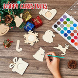 48 Pcs Christmas Wooden Photo Frames and Wooden Ornaments Unfinished Wooden Slices Frames with Hole Rope for Christmas Hanging Decorations Craft and DIY Christmas Themed Assortment for Kids to Paint