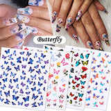 HiLiBoom 15 Sheets 3D Butterfly Nail Stickers Self-Adhesive Color Nail Art Stickers Blue Nail Decals Suitable for DIY Acrylic Butterfly Nail Charms Nail Designs