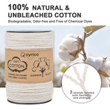 cyrico Macrame Cord 3mm x 252 Yards, 100% Natural Unbleached Cotton Macrame Rope - 3 Strands Twisted Macrame Cotton Cord for Wall Hangings, Plant Hangers, Gift Wrapping and Wedding Decorations