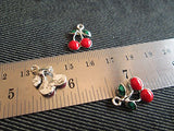 Red Cherry Charms 10 Pcs Enamalized New Year Green Red Fruit Charm (NS099)