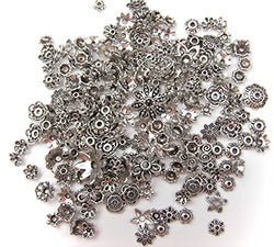 ALL in ONE 60 Gram Mixed Antique Silver Plated Tibetan Style Filigree Flower Cup Shape Bead Caps