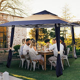 MEWAY 13'x13' Gazebos Tent for Patios Outdoor Canopy Shelter with Elegant Corner Curtain(Beige Navy)