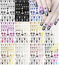 Luxury Nail Art Stickers Decals Nail Art Supplies 3D Heart Bunny Nail Decals Self Adhesive Nail Stickers Designs Nail Designer Stickers for Acrylic Nails Decorations DIY Manicure Tips (12 Sheets)