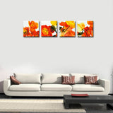 Canvas Wall Art Corn Poppy Flowers Picture Print on Canvas Landscape Painting Contemparacy Artwork Stretched Framed Ready to Hang for Home Decor 4 Panels Set(30x30cmx4pcs)