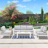 Wisteria Lane Outdoor Patio Furniture Sets, Aluminum Sectional Sofa, White Metal Conversation Set with Grey Cushions
