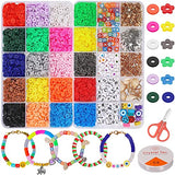 Bracelets Making Kit Kids Jewelry Craft for Girls Toy Clay Beads Flat Preppy Beads Including Letter Bead, Smiley Face Bead, Charms for Jewelry Necklace Christmas Gift DIY Set Age 6 7 9 8-12 Year Old