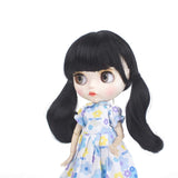 MUZI WIG Doll Hair Wigs for Blythe Dolls with 9~10 inch Head, Black Hair Heat Resistant Synthetic Doll Wig