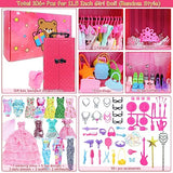 BJDBUS 106 Pcs Doll Wardrobe with Clothes and Accessories Set for 11.5 Inch Girl Doll, Storage Closet Wedding Gown Fashion Dresses Skirts Tops Pants Outfits Bikini Swimsuits Hangers Shoes Other Stuff