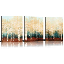 Mode Art Wall Art 3 Panel White Birch Forest Braches Season Landscape Painting Abstract Art Wall Scenery Picture For Living Room Wall Decor Oil Paintings Framed Stretched Easy To Hang 12x16 Inch