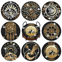 8 Pcs Diamond Painting Coasters DIY Tarot Coasters with Holder 4 Inch Coasters for Drinks with Cork Base Diamond Art Supplies Tarot Painting Kit for Beginners Adults Kids Craft Table (Tarot Style)