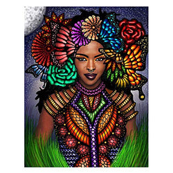 Full Drill 5D Diamond Painting Kit for Adults, BENBO 15.8x11.8In DIY Diamond Painting by Numbers Diamond Embroidery Kit Cross Stitch Rhinestone Embroidery Arts Craft for Home Decor (African Girl)
