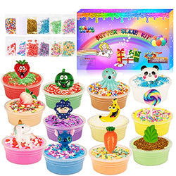 Hahafunyo Slime Kit for Girls and Boys, Butter Slime Pack Super Stretchy Bubble Sludge Non Sticky Premade Slime Kit DIY for Kids, Cute Charms, Sprinkles, Glitters, Fruit Slices Putty Great Party Favor