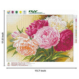 AIRDEA DIY 5D Round Diamond Painting Kits for Adults Paiting by Number Kit, Full Drill Peony Flowers Rhinestone Embroidery Cross Stitch Supply Arts Craft Canvas Wall Decor 30x40cm