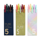 Kaco Pure Retractable Gel Ink Pens Assorted Color ink 0.5mm Extra Fine Point 5-Pack