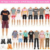 Miunana Lot 34 pcs Random Doll Clothes Shoes Set for 11.5 inch Doll, Includ 10 Ken Boy Clothes + 5 Girl Clothes + 5 Girl Fashion Skirts + 4 Pairs of Ken Boy Shoes + 10 Pairs of Girl Doll Shoes