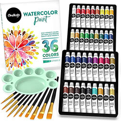 Chalkola Watercolor Paint Set for Adults, Kids, Beginner & Professional Artists - 36 Watercolor Tubes Set (12ml, 0.4oz), 10 Painting Brushes & 1 Palette | Vibrant Water Color Art Painting Supplies