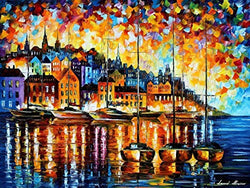 Large Modern Oil Painting On Canvas By Leonid Afremov Studio - Harbor Of Corsica