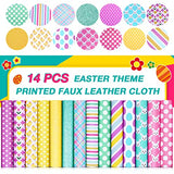 14 Pieces Easter Faux Leather Sheets Colorful Rabbit Fabric Synthetic Leather Bunny Printed Glitter Bundle Leather Sheets for Crafts DIY Earring Making Hair Bows Decor, 8 x 6 Inch (Cute Style)