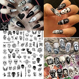 Halloween Nail Art Stickers Decals 12 Sheets Self-Adhesive Scary Nail Decals Ghost Skull Pumpkin Bat Spider Design Halloween Party Manicure DIY Decoration Horrible Nail Art Supplies for Women and Kids