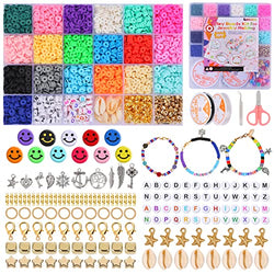 Clay Beads Flat Beads for Jewelry Bracelet Making Kit, 4200+Pcs Heishi Beads and Smiley Letter Beads for Bracelets Making, Polymer Clay Bracelet Beads for Jewelry Making with Pendant Charms 19 Colors