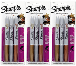 Sharpie Metallic Fine Point Permanent Marker, Assorted Colors, 3 Count (Pack of 3) Total 9 Markers