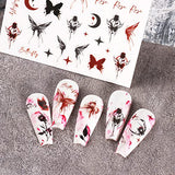 6 Sheets Butterfly Nail Stickers, 3D Black Butterfly Rose Moon Starlight Nail Stickers for Nail Art, Self-Adhesive Butterflies Decals DIY Women Nail Decoration