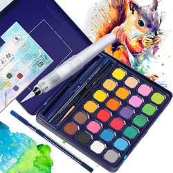Watercolor Paint Set, 24 Colors Watercolor Professional Paint in Tin Box with Water Brushes, Sketch Pencil, Portable Painting Set Students, Kids, Beginners, Professional Artist, School Supplies