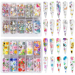 CHANGAR Sunflower Rose Grass Nail Art Foil Transfer Stickers Spring Flowers Nail Foil Adhesive Stickers Decal Butterfly Honeybee Bird Nail Stickers Spring Nail Decoration for Women Girls DIY Nail Design (6)