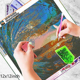 HJAA Diamond Painting Kits for Adult， Sunset DIY 5D Full Drill Embroidery Paintings ，Wave Rhinestone Pasted DIY Painting Cross Stitch Arts Crafts for Home Wall Decor，Ocean（12x12inch）