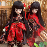 HMANE BJD Dolls Clothes 1/6, Black Printing Kimono Japanese Clothes Outfit Clothes Set for 1/6 BJD Dolls (No Doll)