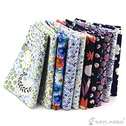 RayLineDo 10 Pcs Different Pattern Multi Color 100% Cotton Poplin Fabric Fat Quarter Bundle 18" x 22" Patchwork Quilting Fabric Navy and Blue Series