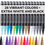 16 Acrylic Paint Pens Brush Tip and 30 Acrylic Paint Pens Extra Fine Tip, Bundle for Calligraphy, Scrapbooking, Brush Lettering, Card Making, Sketching, Black Paper, Rock Painting, Ceramics