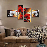 Wieco Art - Large Size Modern Abstract Floral 4 Piece 100% Hand Painted Full Bloom in Spring Red Flowers Oil Paintings on Canvas Wall Art for Living Room Bedroom Home Decorations