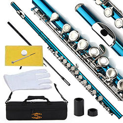Glory Closed Hole C Flute With Case, Tuning Rod and Cloth,Joint Grease and Gloves,Sea Blue-More Colors available,Click to see more colors