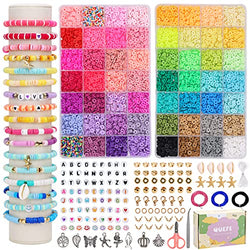 QUEFE 7580pcs 56 Colors Clay Beads for Jewelry Making, Polymer Heishi Beads for Gifts, Charm Bracelet Making Kit for Girls 8-12