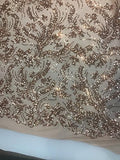 Disco Flowery Sequins On Mesh Fabric by The Yard Used for -Dress-Bridal-Decorations [Rose Gold]!!!