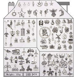 YETOOME 100PCS Tibetan Silver Charms Mixed Pendants DIY for Jewelry Making and Crafting