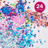 48 Boxes Butterfly Leaf Nail Glitter Sequins, FITDON 3D Laser Nail Art Flakes, Colorful Confetti Sticker Manicure Nail Art Supplies Make Up DIY Decals Decoration