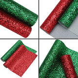 Greatdiy Christmas Red Green Chunky Glitter Fabric Roll 12 x 52 inch and Iridescent Snowflake Faux Leather Bundle Sheets 8x12 inch for Bows Crafts