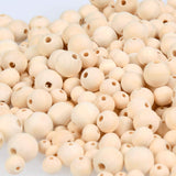 WOWOSS 600 Pieces Natural Wood Beads 6 Sizes Unfinished Round Wooden Loose Beads Wood Spacer Beads Assorted Round Wood Ball for Crafts DIY Jewelry Making Home Decoration - 6/8/10/12/14/16mm