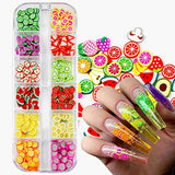 12 Grids 3D Fruit Nail Art Slices,Fruit Sliced Sequins Nail Supplies Stickers Decoration Fruits Banana Lemon Strawberry Cherry Watermelon Nail Art Design for DIY Crafts,Manicure Accessories