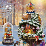 OUYAWEI Music Dollhouse Rotating Cabin DIY Doll House with Transparent Cover Music Box for Children