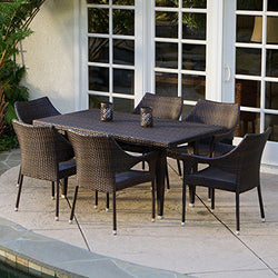 Great Deal Furniture 7-Piece Outdoor Wicker Dining Set with Stacking Wicker Chairs