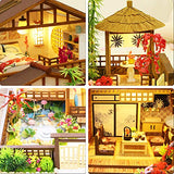 Dollhouse Miniature with Furniture, DIY Wooden Doll House Kit Japanese-Style Plus dust Cover and Music Movement, 1:24 Scale Creative Room Idea Best Gift for Children Friend Lover P007