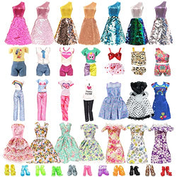 25 PCS Doll Clothes for 11.5 inch Girl Doll Including 3 Flower Dress 2 Seqien Dress 3 Casual Wear 2 Fashion Dress 2 Swimwear 10 Pair of Shoes Birthday for Girls Style in Random